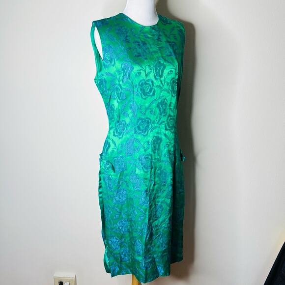 Vintage 60’s Iridescent Green Brocade Party Dress - Picture 2 of 7